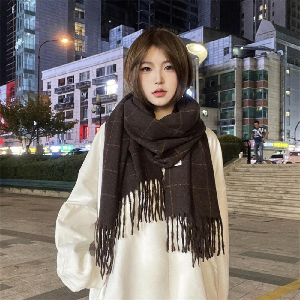 Solid Color Winter Cashmere Scarves Cashmere Shawl Cape Wraps Retro Plaid Wool Scarf Student