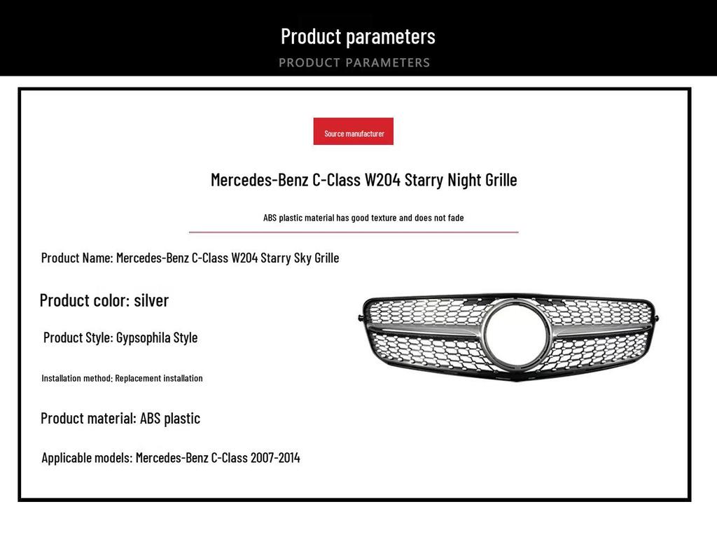 Silver Grille for 2007-2014 Mercedes-Benz C-Class W204, Starry Sky Style Replacement