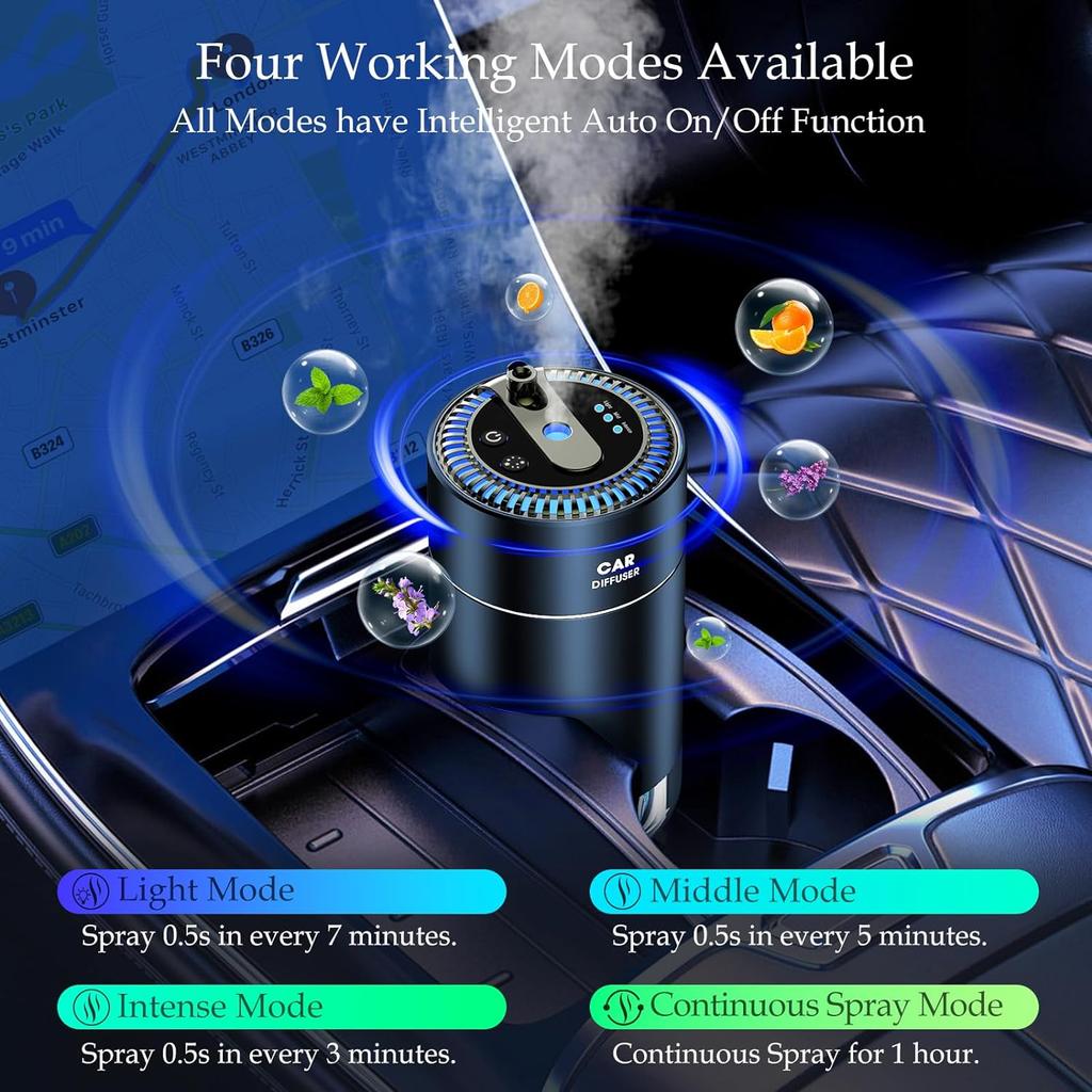 Умный автомобильный освежитель воздуха, автомобильный диффузор эфирного масла со звездным проектором, в том числе 2 натуральных эфирных масла, всего 160 мл, автоматическое открытие/гуань