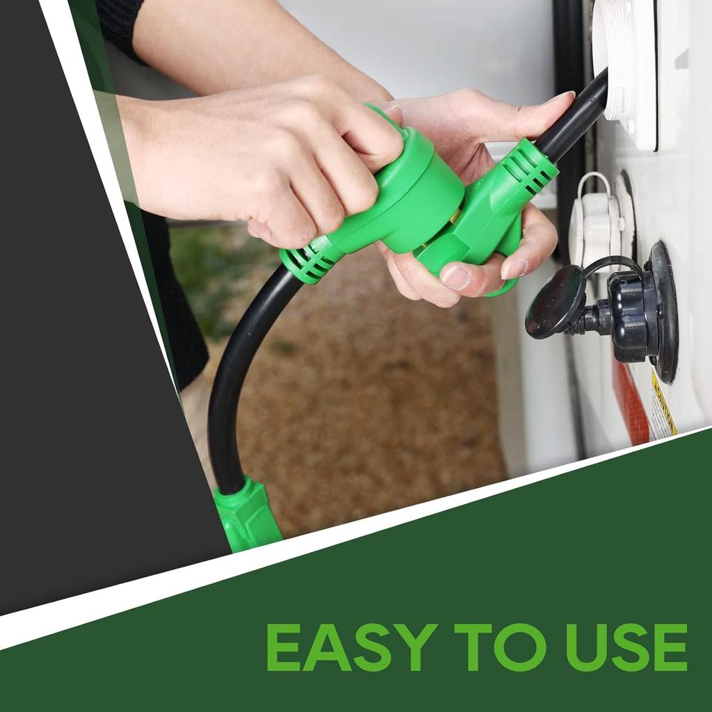 RVGUARD 30 Amp To 110 Volt RV Adapter Cord 12 Inch, NEMA 5-15P To NEMA TT-30R Electrical Power Adapter With LED Power Indicator, Green, ETL Listed