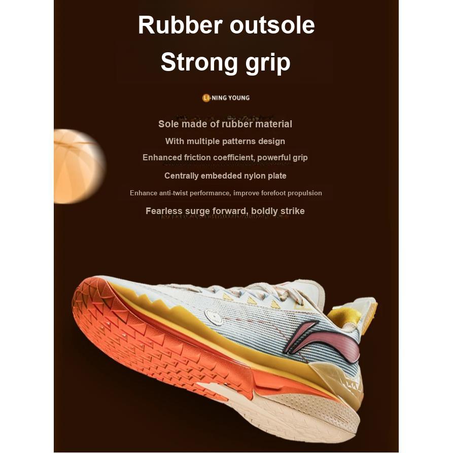 Детские легкие удобные прочные дышащие низкие баскетбольные кроссовки Li Ning, детские кроссовки белого и оранжевого цветов YKBU056-1