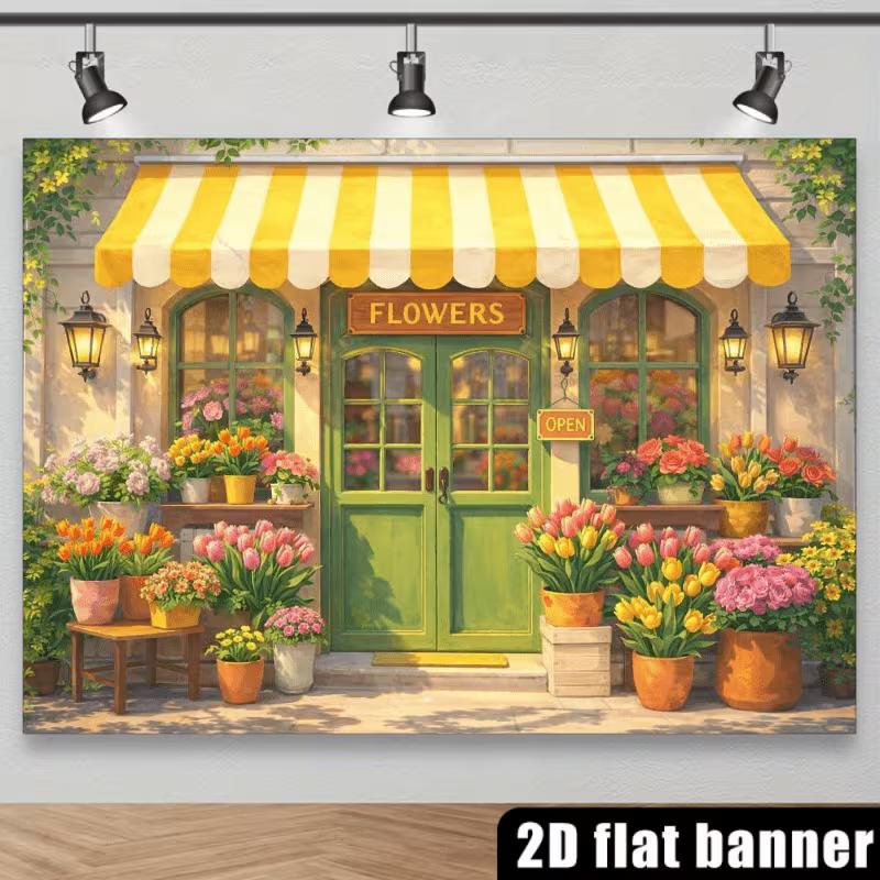 2D яркая цветочная лавка со знаком "ОТКРЫТО" Фотофон