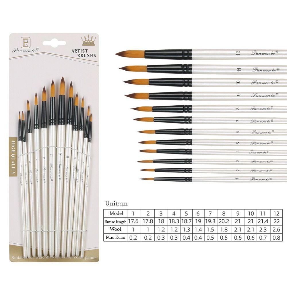 12Pcs Nylon Hand Drawn Watercolor Pointed Round Flat Head Flat Brushes Painting Brushes Gift