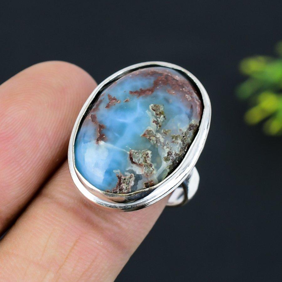 Caribbean Larimar Gemstone 925 Sterling Silver Gift Jewelry Ring Size 8