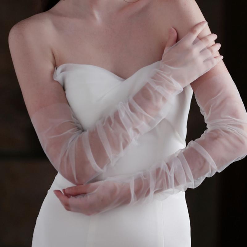 Simple White Arm Sleeves Sheer Gloves Elegant Bridal Gowns And Formal Occasion Elbow Length Gloves for Wedding Ceremony