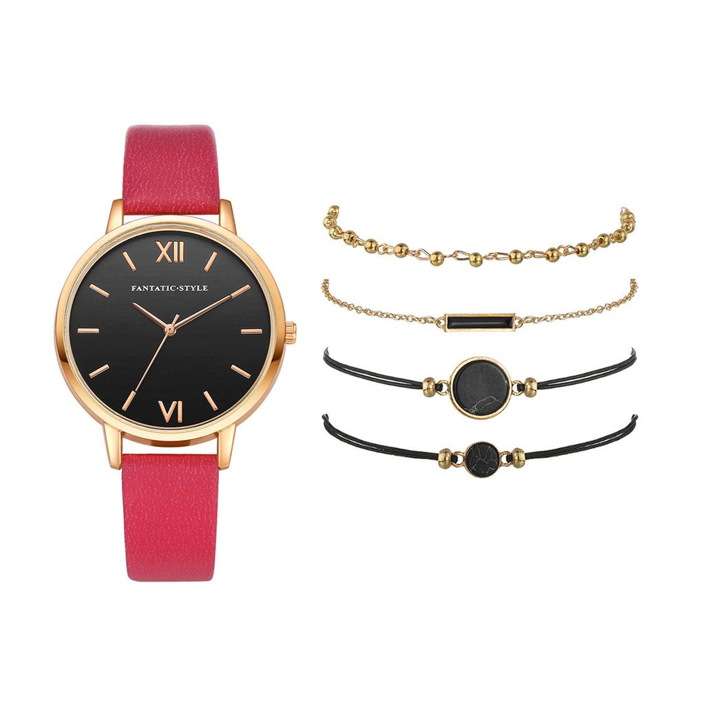 Женские кварцевые часы с кожаным ремешком, аналоговый наручный браслет, браслет, набор часов