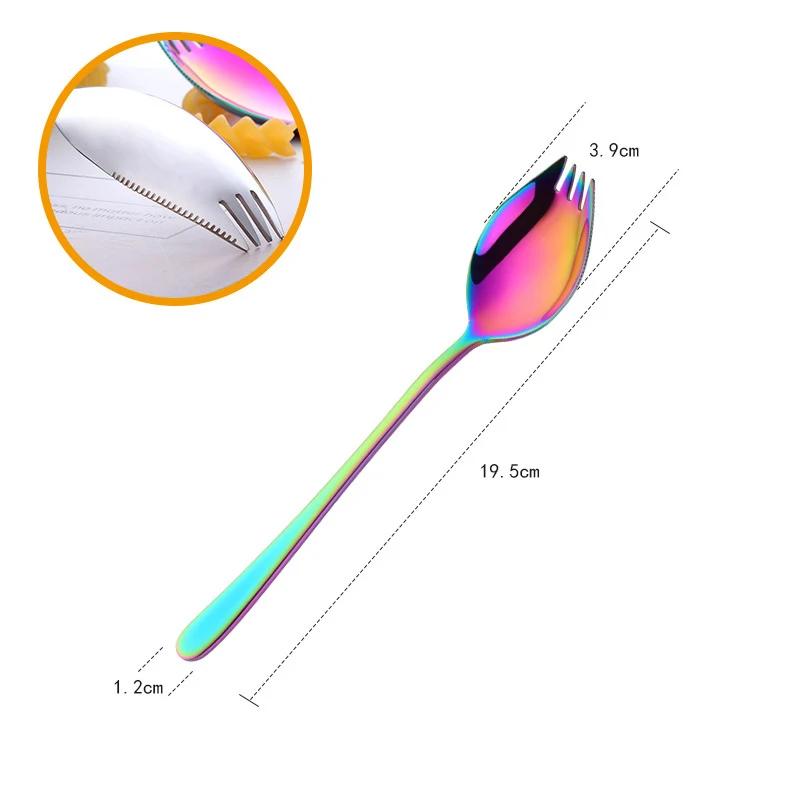 Креативный дизайн кухонная посуда инструменты 3 в 1 нержавеющая сталь цветные ложки десертная вилка ложка лапша салат фрукты принадлежности