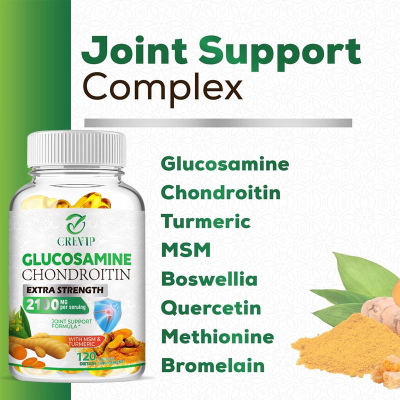 GREVIP Glucosamine Chondroitin Capsules, Joint Support Supplement, Antioxidant Benefits, Relieves Back and Hand Pain