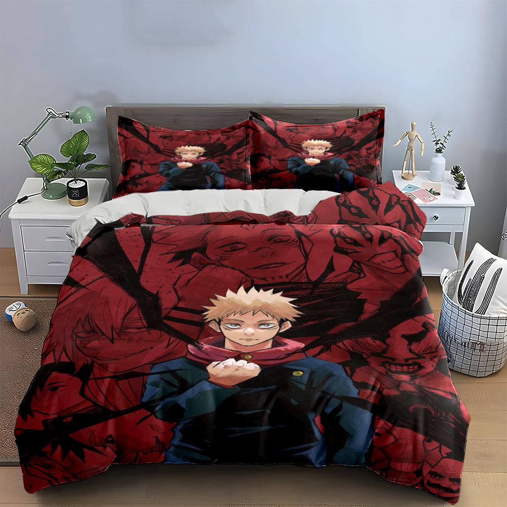 Anime characters with red background. Bedding sets Duvet cover sets Duvet covers Pillowcases(1*Duvet Cover 2*Pillowcases without duvet insert)