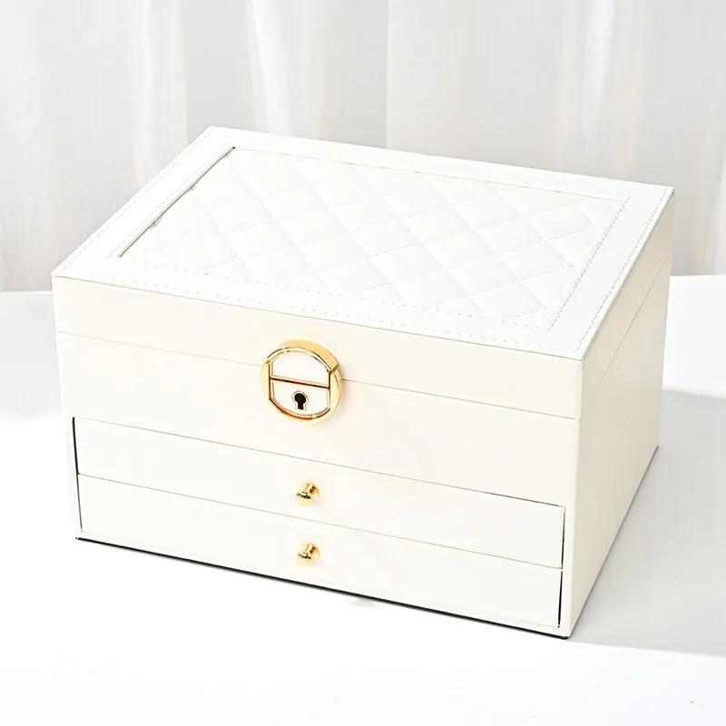 Large Storage Box Multi-Layer Organizer For Necklace Earring Leather Storage Packaging Display Boxes
