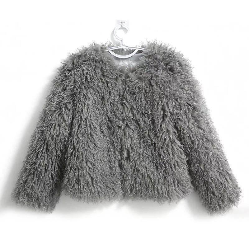 Women Fuzzy Fleece Short Jacket Solid Color Warm Plush Coat Long Sleeve Casual Outerwear