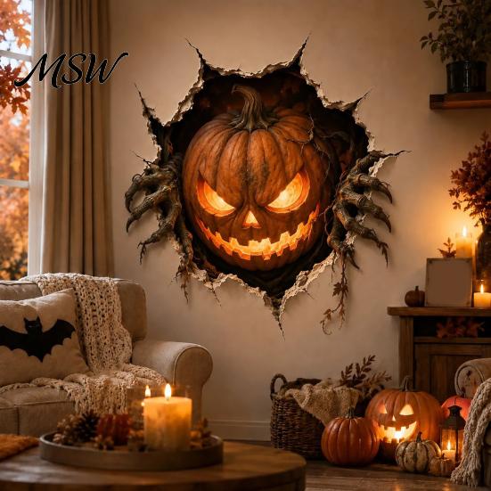 Scary Wall Stickers for Holidays Halloween Break-in 3D Decals, Illusion Effect Spooky Breaking Through Decor Home Sticker, Horror Ghost Witch