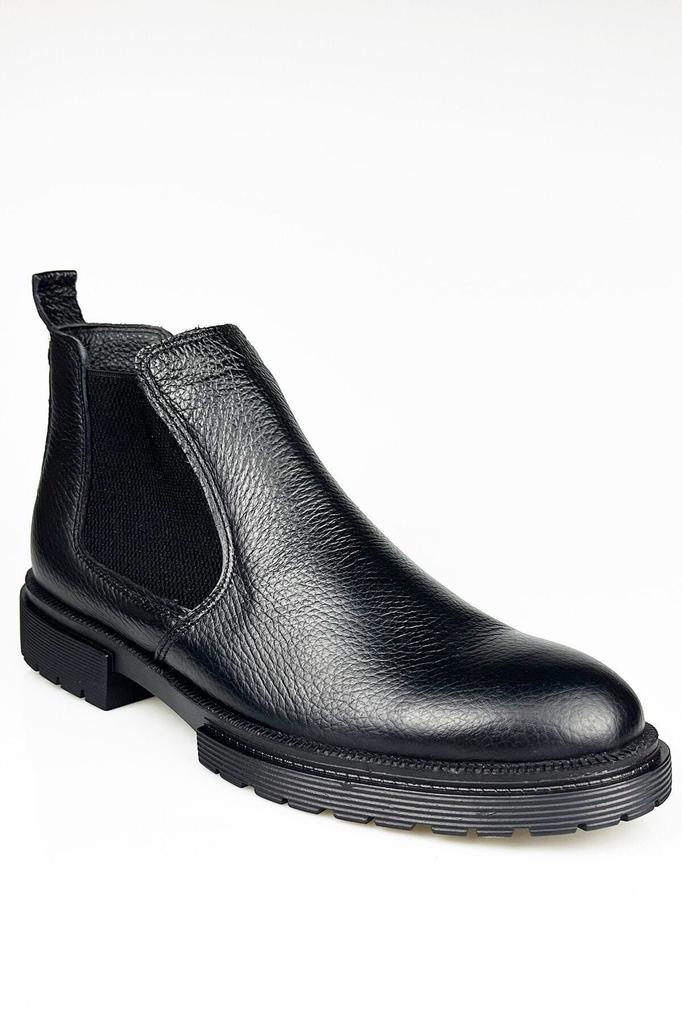 Men's Fashion Genuine Leather Thin Heeled Boots Bootie Black Winter Chelsea Boots Shoes