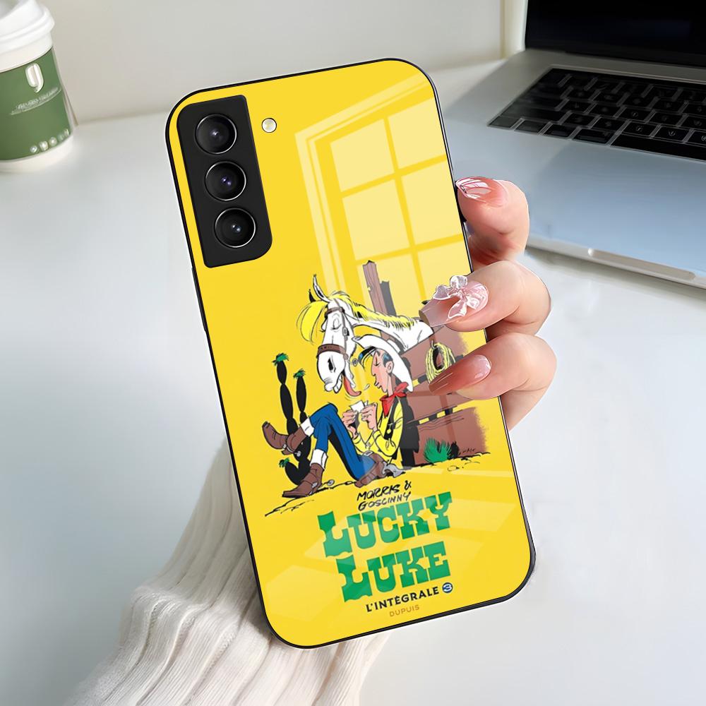 Чехол для телефона Мультфильм Счастливый Люк Для Samsung A56 A36 A26 A16 A15 A25 A35 A55 A14 A34 A24 A54 Стеклянный чехол
