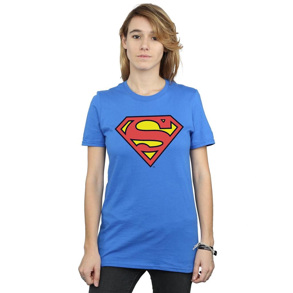 DC Comics Женская/Дамская хлопковая футболка бойфренда с логотипом Супермена
