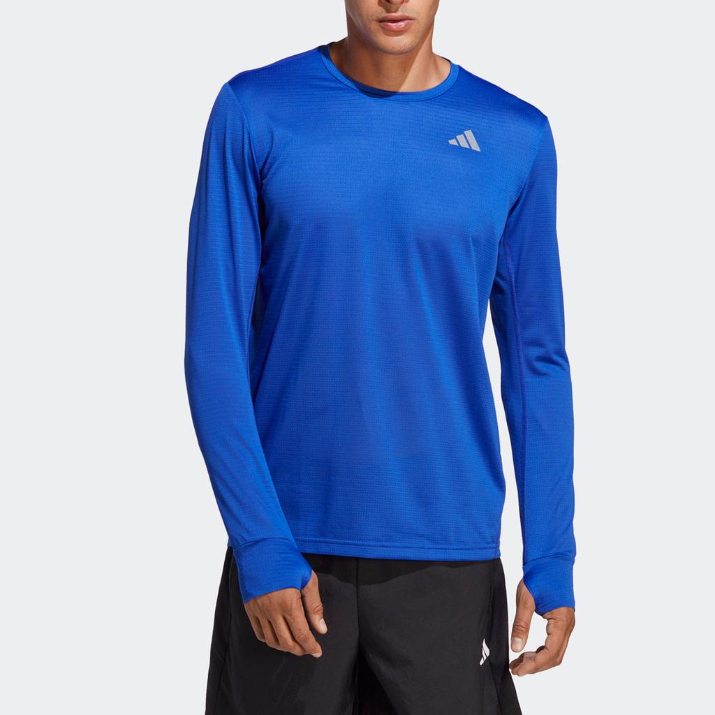 adidas Футболка с логотипом Color Block, круглым вырезом и длинным рукавом, мужские топы, ярко-синяя HR6600