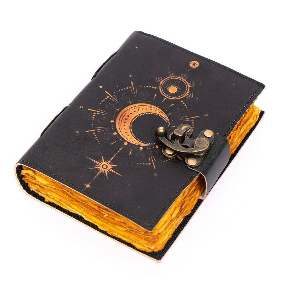Винтажный кожаный журнал Sun Moon Design с замком, антикварная бумага с краями