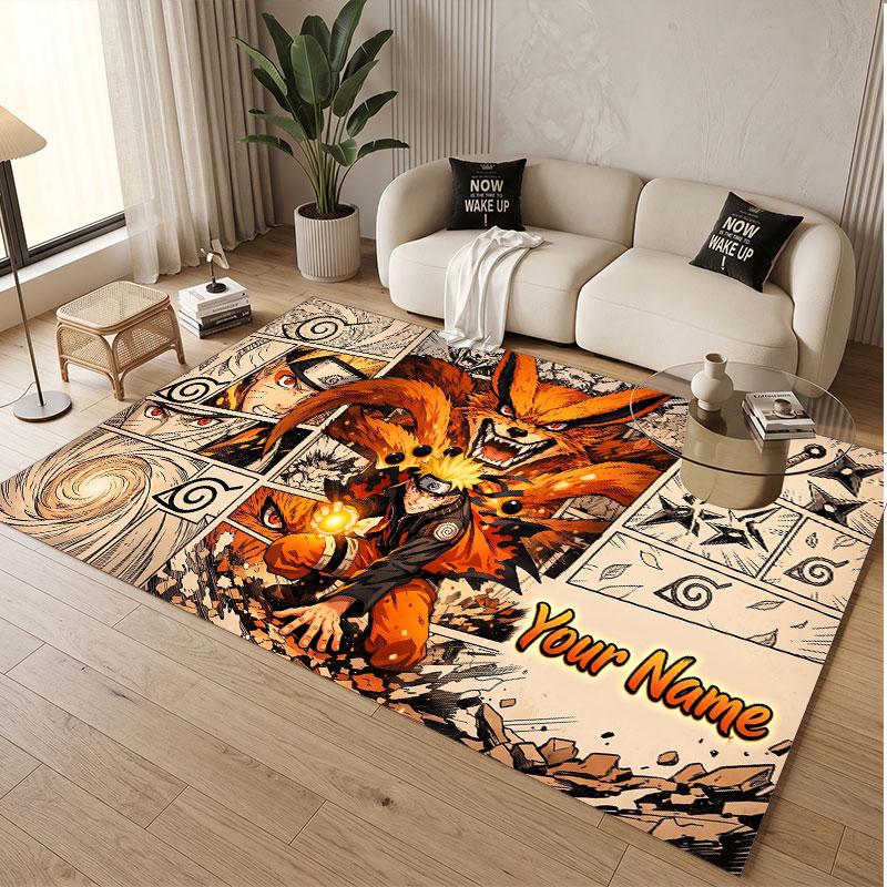 Custom Name Crystal Velvet Rug,Naruto Comfortable Anti Slip Floor Mat For Room Decoration