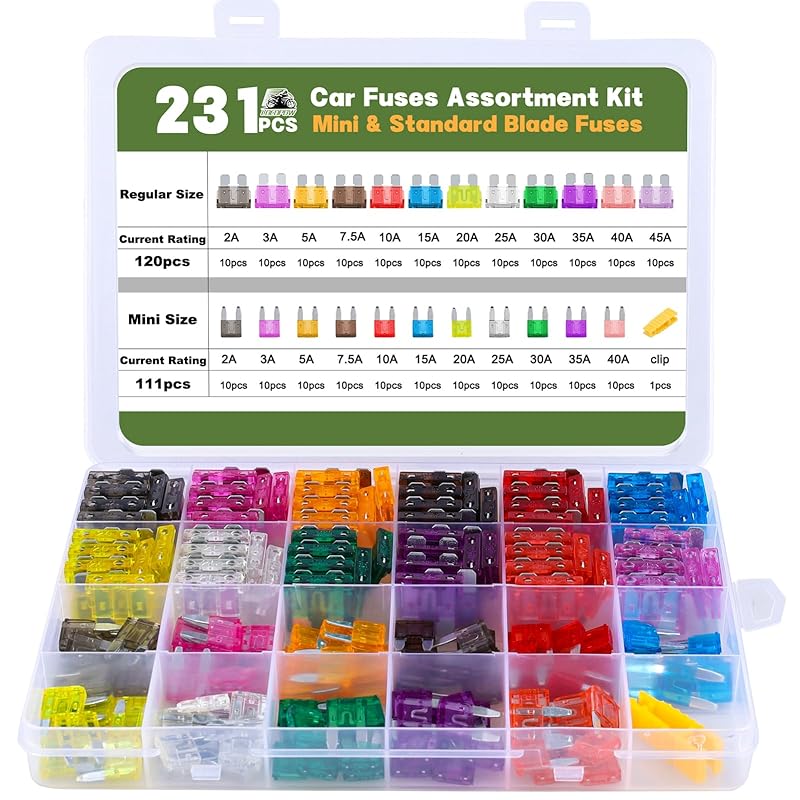 LOCOPOW 100Pcs Standard Blade Fuses Kit,Car Fuses Assortment Kit,RV Fuses, 5A/ 7.5A/ 10A/ 15A/ 20A/ 25A/ 30A/ 35A/ 40A/ 50A - Box Assortment-For