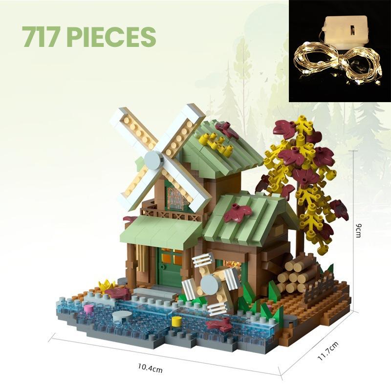 Forest Tree House Building Block Street View Windmill Assembly Construction Brick Children's Puzzle Toys for Kids Birthday Gifts