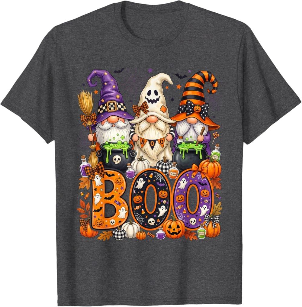Halloween Gnomes Boo Ghost Witch Pumpkin Spooky Cute Printed T-Shirt