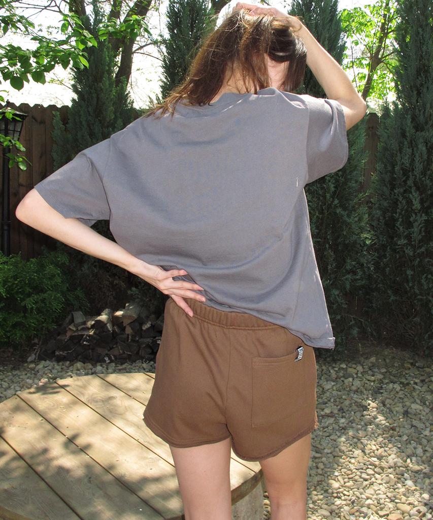 CENTAUR.KR Flower Needlework Hotfix Shorts_Brown