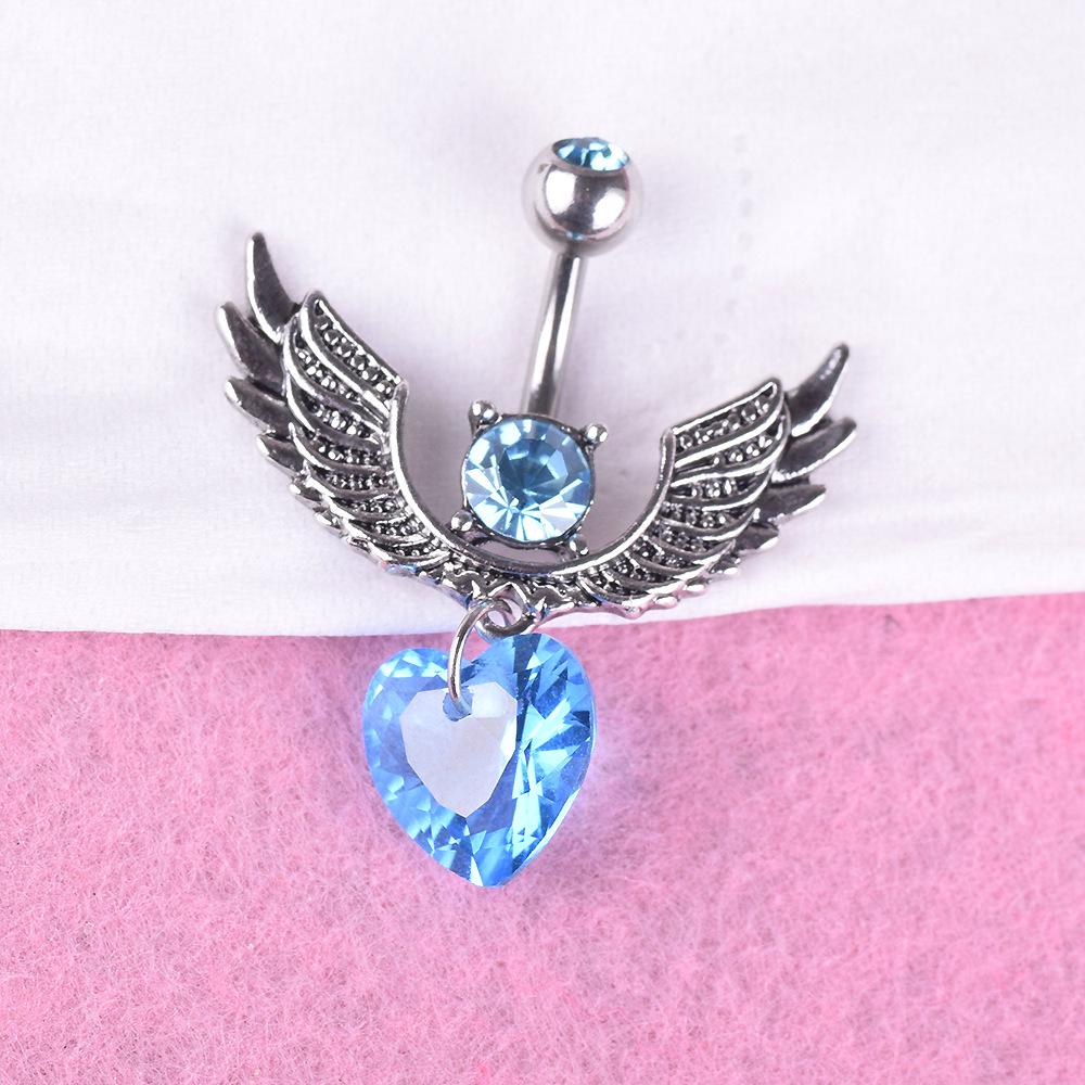 European-American Fashion Crystal Zircon Wing Belly Ring - Stylish Stainless Steel Belly Piercing Jewelry