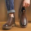 Chelsea Boots Men'S Cigarette British Style High Top Leather Men'S Boots Season Fleece Warm Martin Boots Men'S