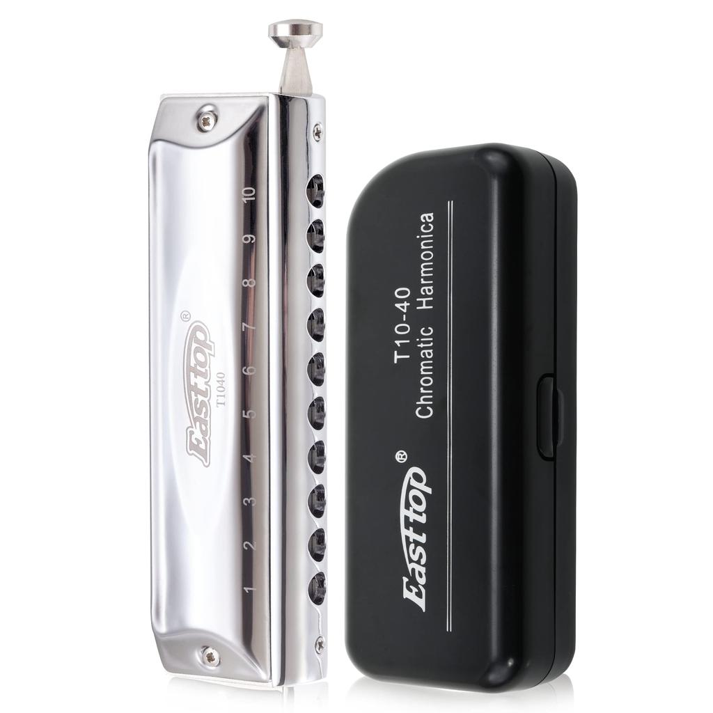 East Top Chromatic Harmonica 10 Holes C Key 10 Holes 40 Tones Highly Airtight Processing Good Tone Durable Stainless Steel Cover ABS Case Cleaning