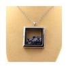 Stones and Minerals. Raw Benitoite Necklace. Square Model. Color Silver.