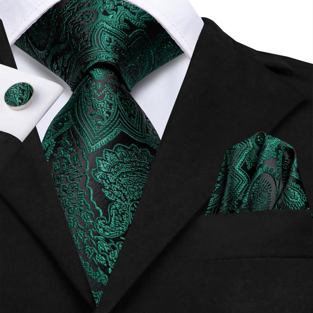 Hi-Tie Мужские галстуки темно-зеленые цветы галстук мальчики галстук квадратные запонки набор