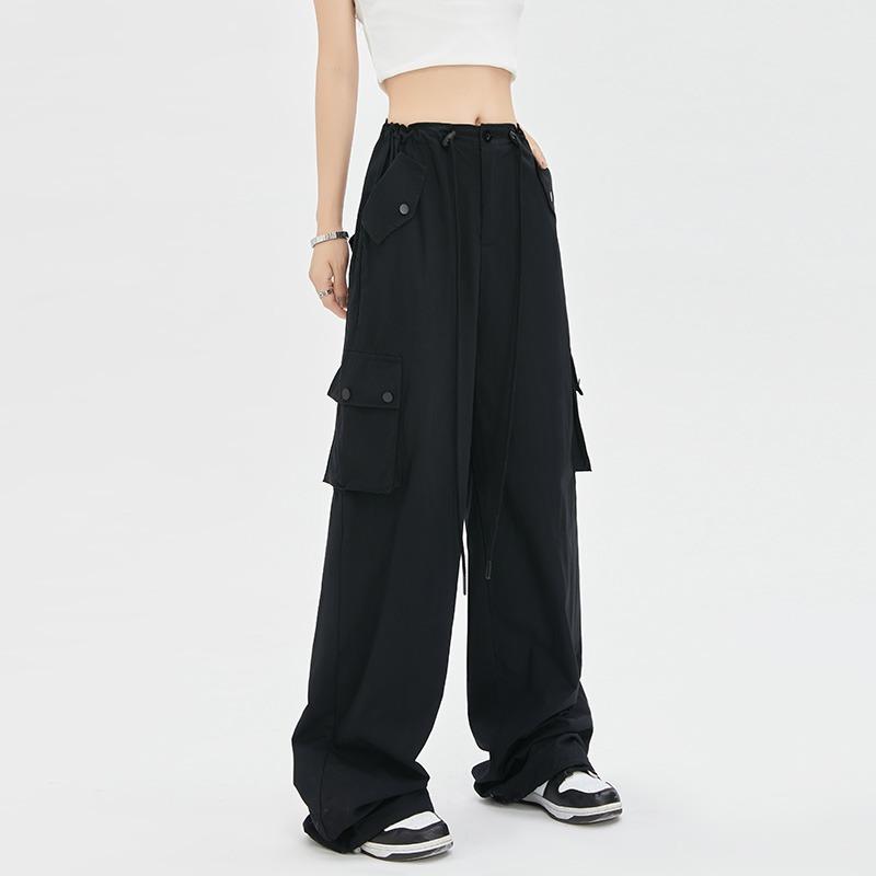 2024 Новые модные женские свободные брюки-карго весна-лето тонкие комбинезоны с карманами высокая талия широкие брюки прямые свободные спортивные брюки элегантные брюки 2391