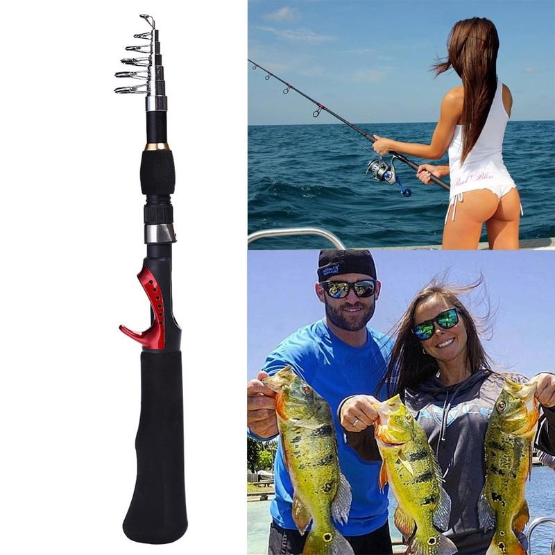 SOUGAYILANG Spinning Fishing Rod 1.65m Red Portable Travel Carbon Fishing Pole(without Fishing Reel)