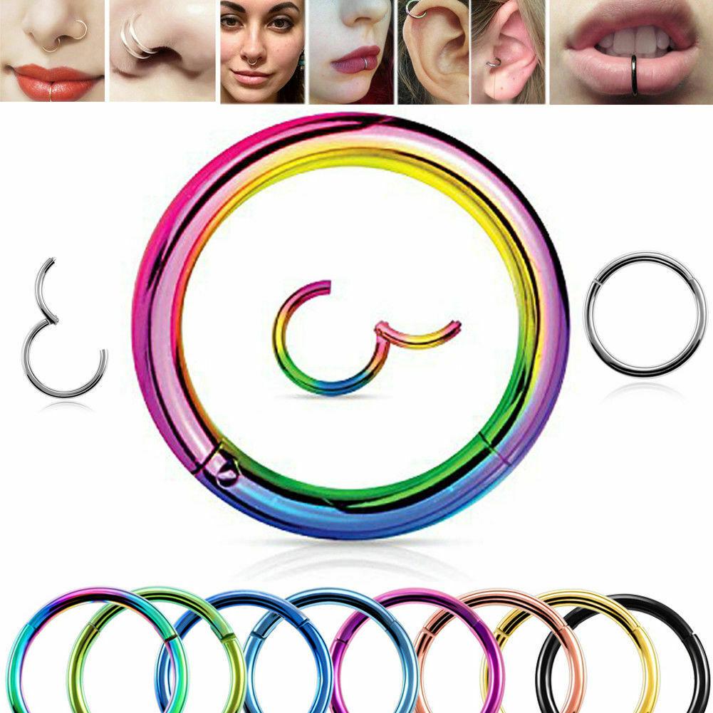 Titanium Hinged Segment Hoop Nose Ring Nipple Clicker Ear Cartilage Tragus Helix Lip Body Piercing