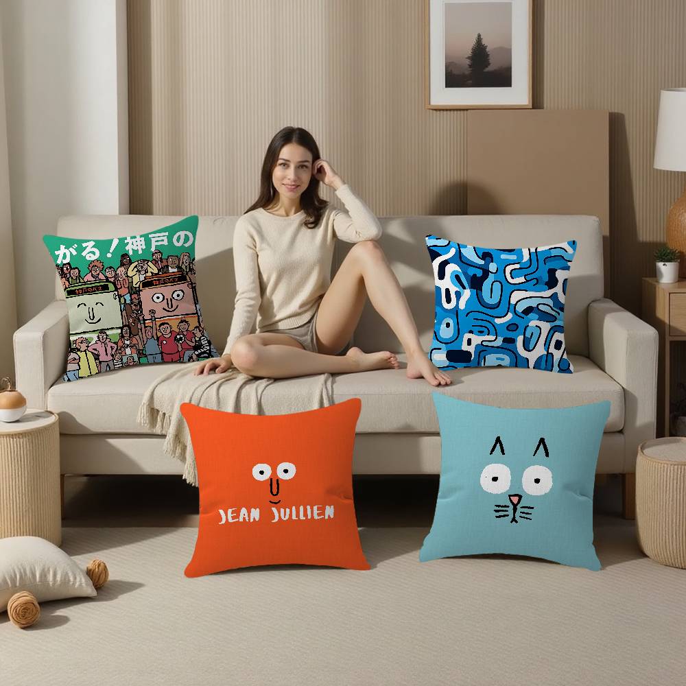 Art J-Jean J-Jullien Cushion Cover Car Throw Pillow Case For Sofa Car Christmas Gift 40X40Cm 45X45Cm