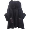 Женский oversized вязаный кейп с воротником из искусственного меха рекс Длинная теплая шаль-пальто Зимний