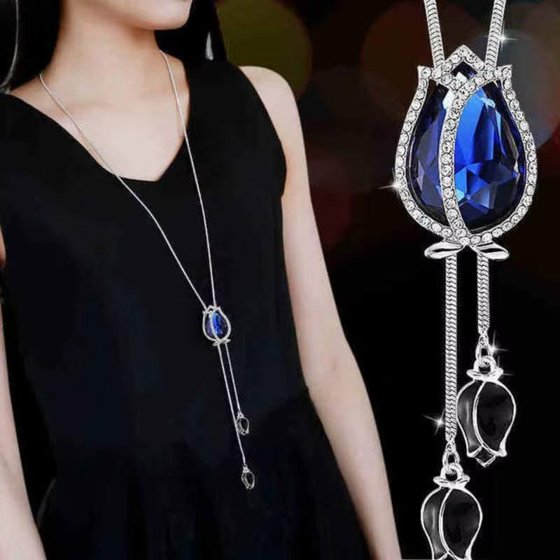 Women Long Necklace Fashion Geometric Crystal Necklaces Pendant Jewelry Statement Sweater Chain Collier Femme Collar Accessories