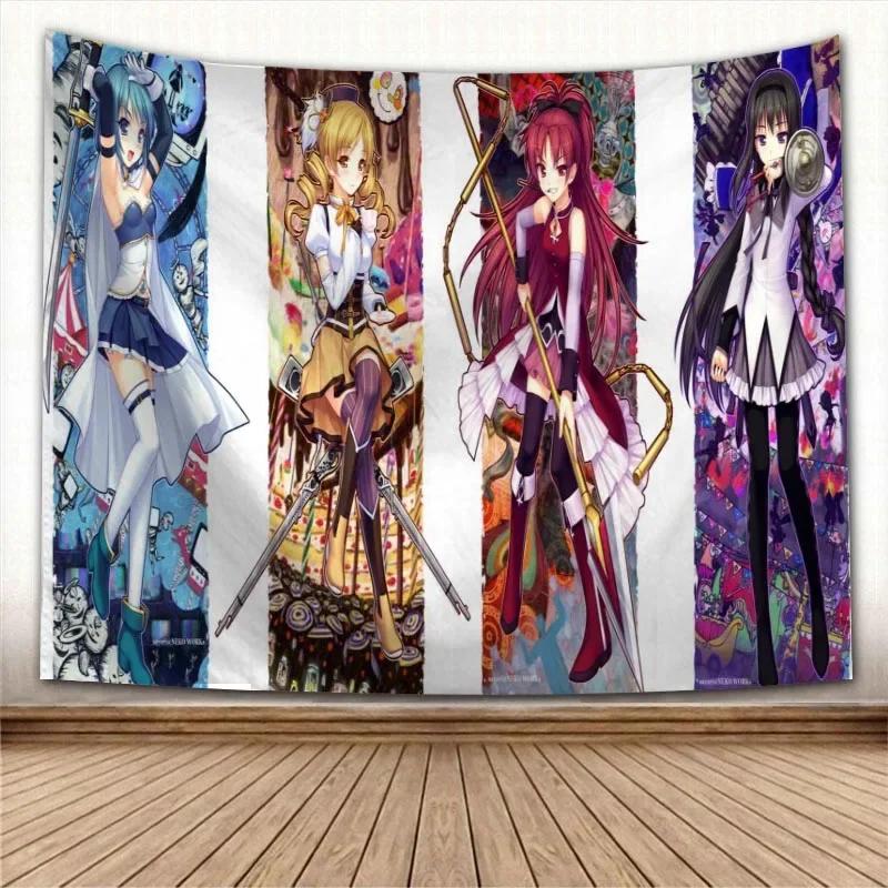 Puella Magi Madoka Magica Кавайное Аниме Гобелен Психоделический Декоративный Ковер Настенная Ткань Для Гостиной Спальни Аксессуары