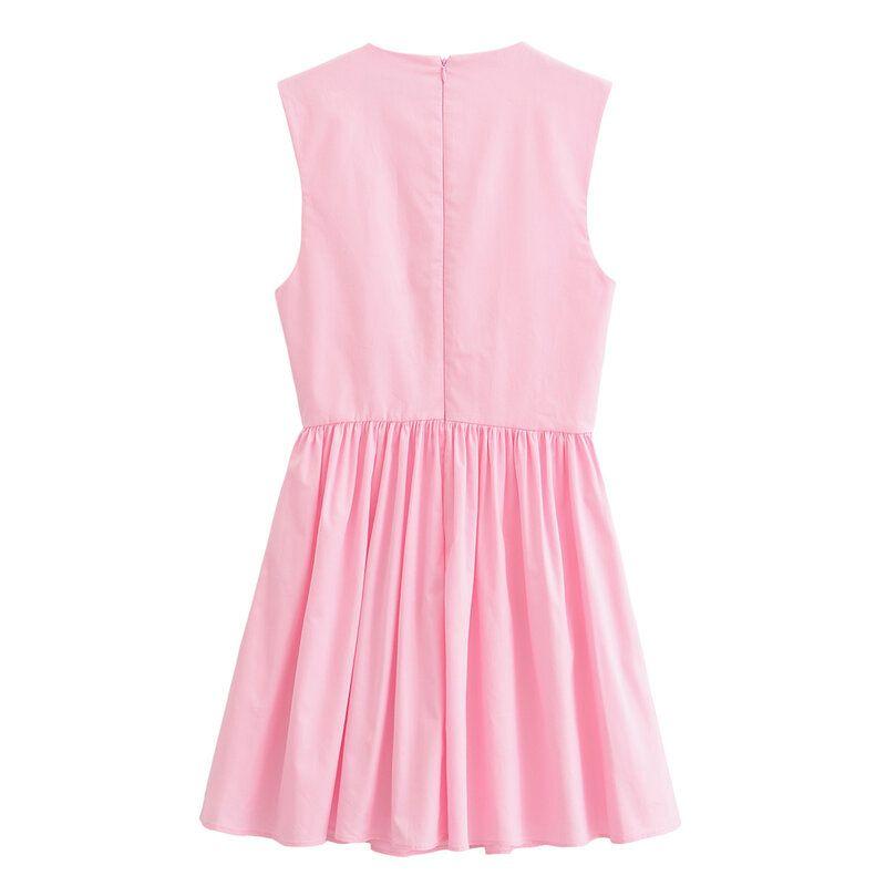 Fashion Style 2024 Autumn New Women's Clothing Pink Loose Sleeveless Short Waist-Tight Dress 8424250