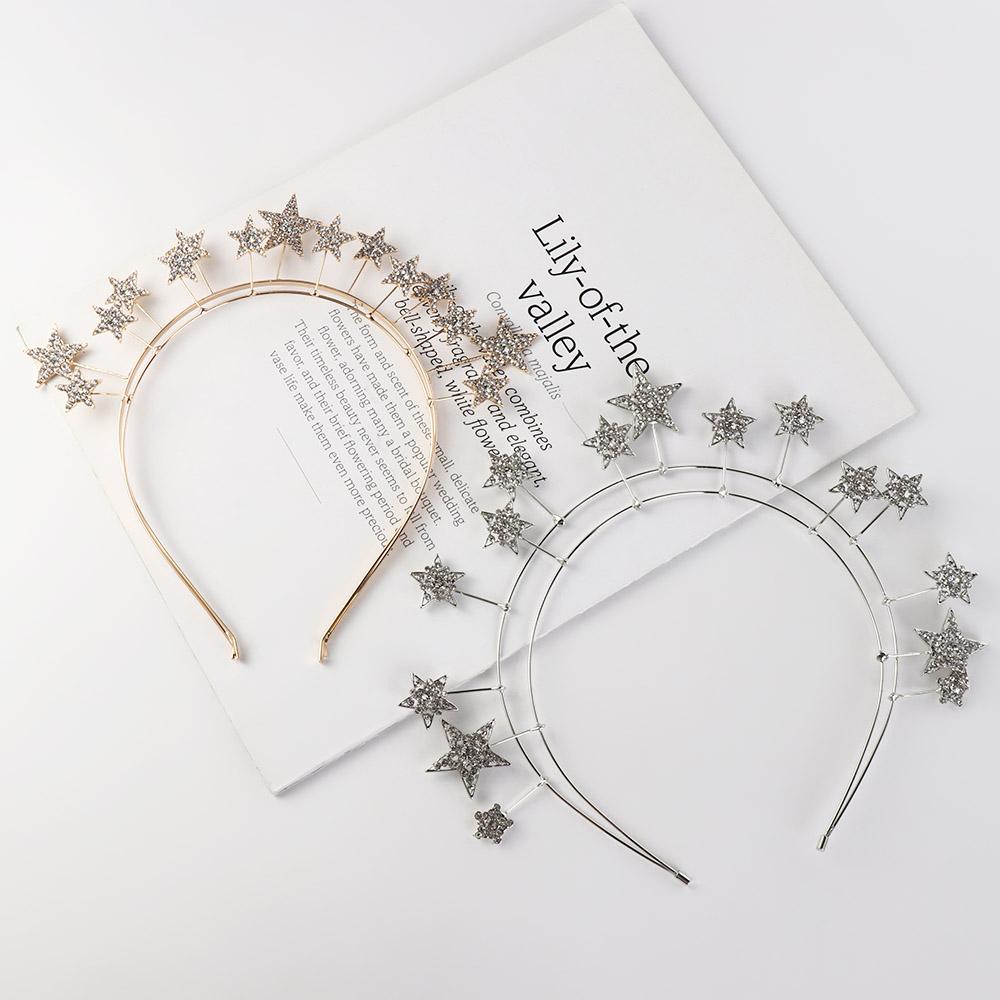 Silver Star Hair Hoop Metal Baroque Hairbands Trendy Glory Crown Head Jewelry