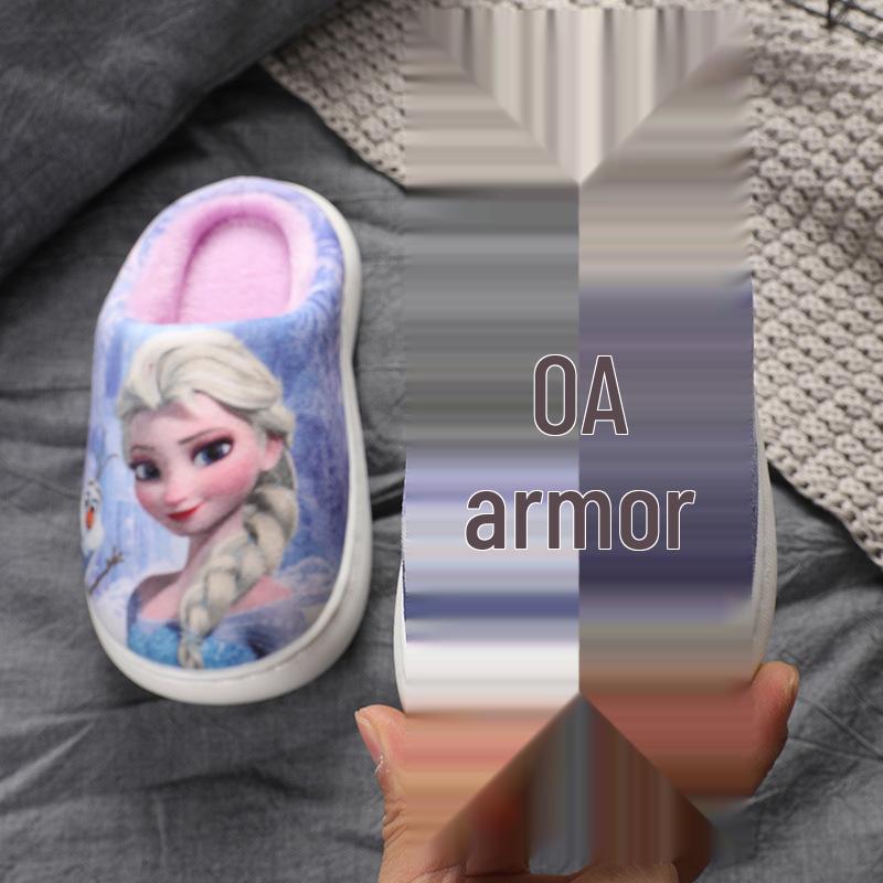 Хлопковые тапочки для девочек «Холодное сердце» - Теплые, нескользящие осенне-зимние тапочки-сапожки принцессы Эльзы с мехом для детей