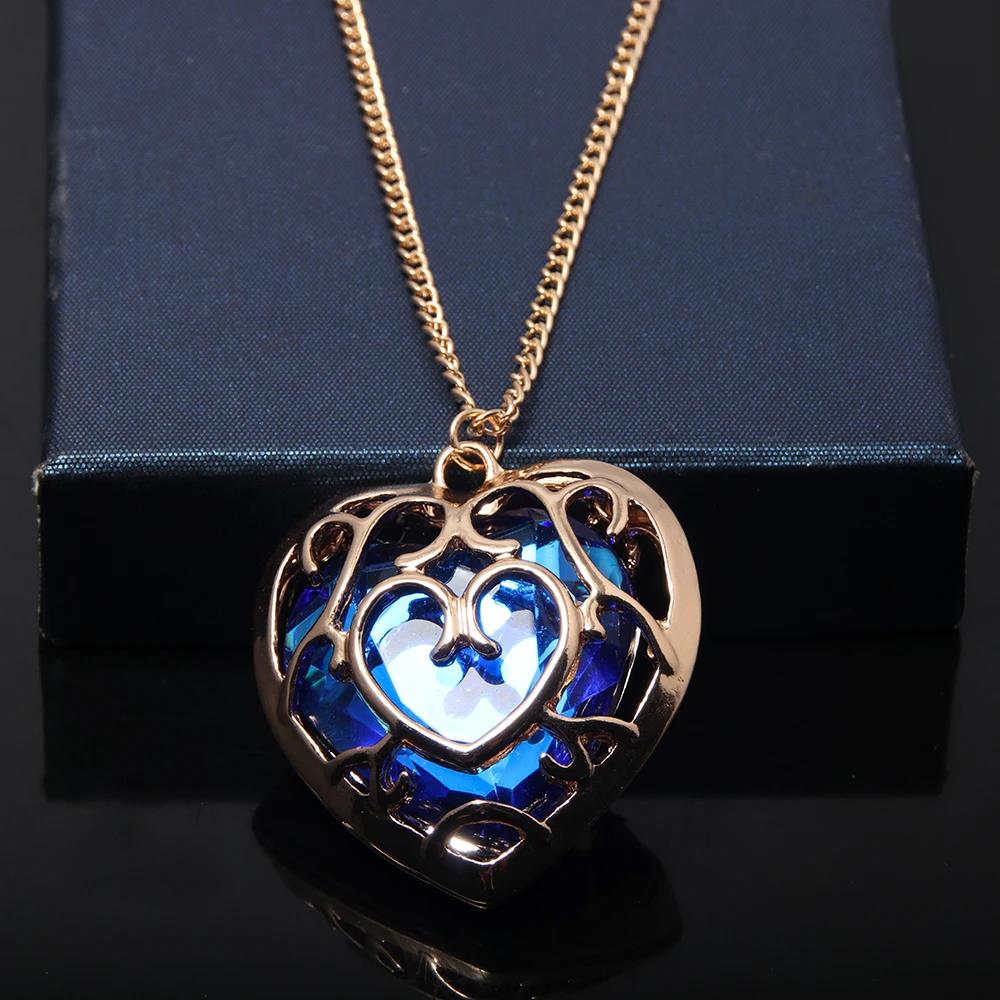 Link Skyward Sword Red Heart Necklace Heart Containers Crystal Hearts Stones Pendant Necklace for Women Men Jewelry