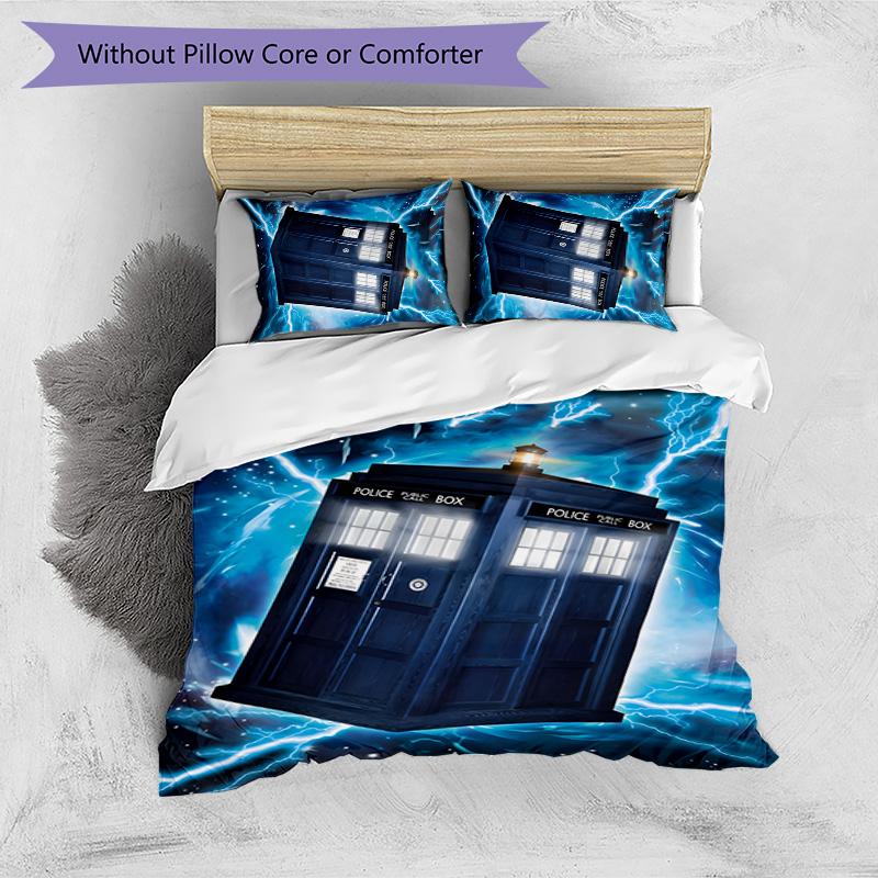 Doctor Who's TARDIS Printed 3PCS Bedding Set Soft Breathable Duvet Cover Pillowcases Set Washable Bedroom Decor Home Gift