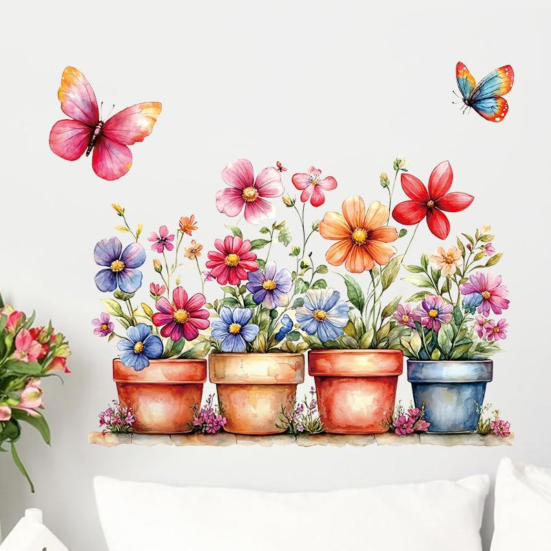 Spring Floral Window Sticker, Botanical Plant Wall Decal for Glass Window Home Decor, Flower Leaf Decoration Sticker for Kitchen Living Room