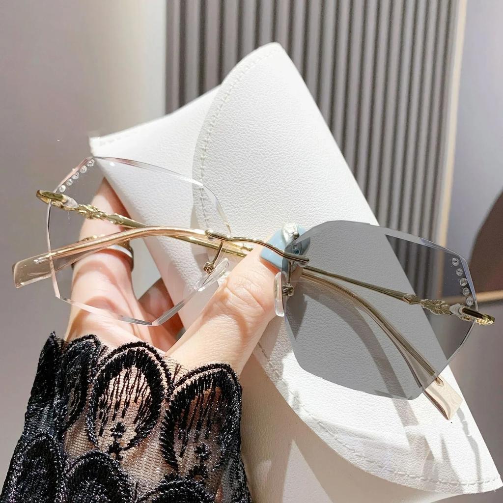 Женские очки для близорукости с бриллиантовой огранкой, меняющие цвет, роскошные безободковые квадратные очки для близи, готовые фотохромные солнцезащитные очки