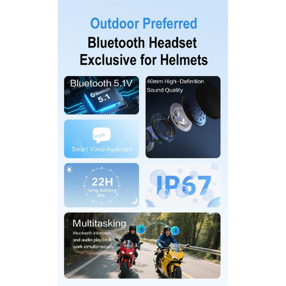 Motorcycle Helmet Bluetooth Headset 6 Riders Group Intercom IPX Waterproof Noise Reduction Wireless Interphone Hands‑Free Music for Moto Riding