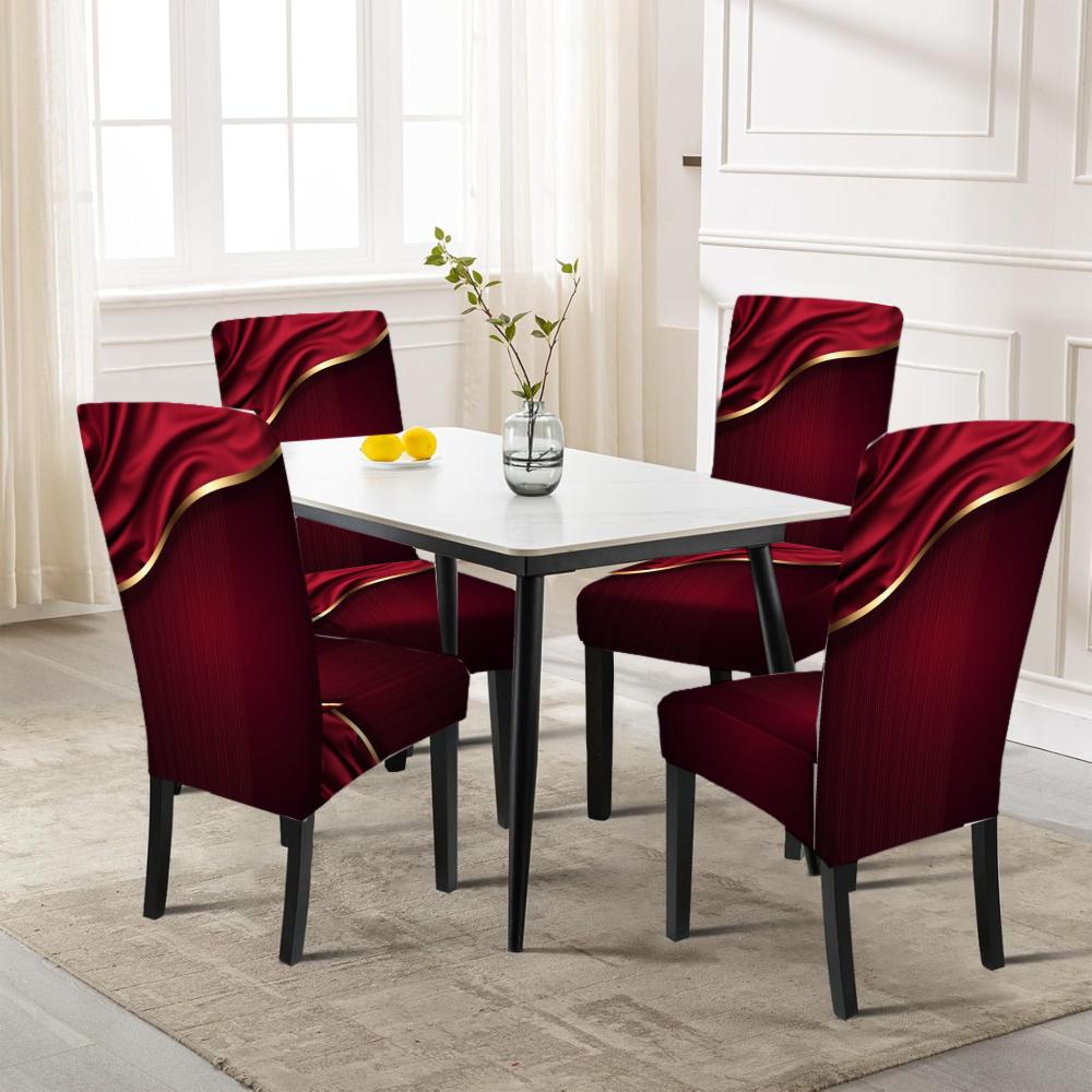 4 6 Pcs Red Velvet Stretch Dining Chair Covers With Gold Trim Elegant Seat Protectors For Home Party Decor Dustproof