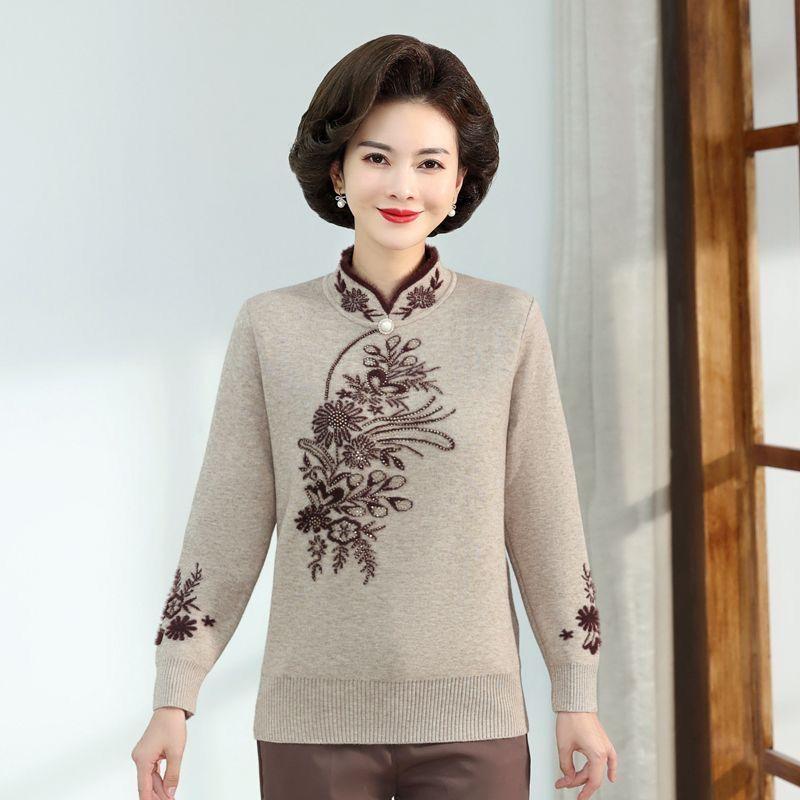 Осень Зима Женский Свитер из Норкового Флиса Свободный Большого Размера Вышитый Пуловер Флис Утепленный Вязаный Топ
