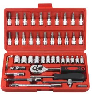 46Pcs 1/4-Inch Drive Metric Socket Set Hand Ratchet Socket Wrench Spanner Tool Kit Socket Wrench Set