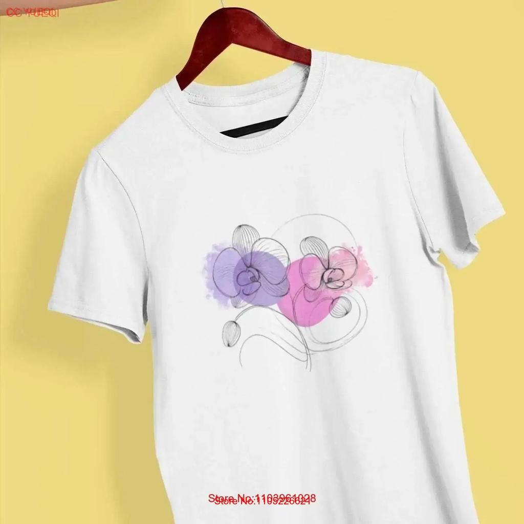 Orchids Abstract Line Art T Shirt Floral Pattern Botanical Nature Lover Plant Flower Sketch Vintage Unisex Versatile